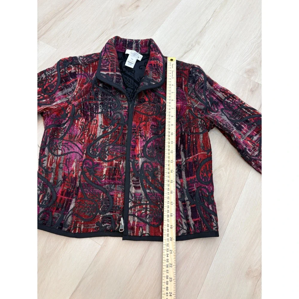 Christopher & Banks Jacket Womens PS Red Paisley Tapestry Zip Up Petite Boho